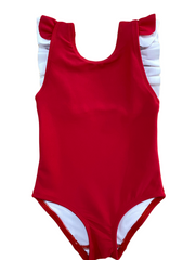 The Riley Ruffle One Piece in Retro Red
